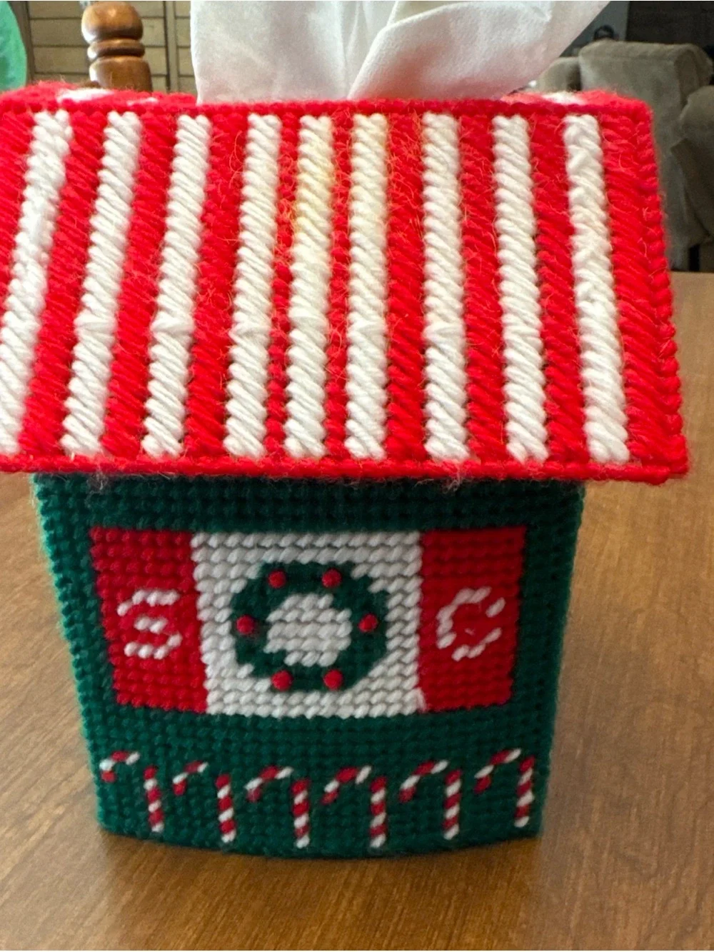Green and Red Santa House Holiday Tissue Box Cover